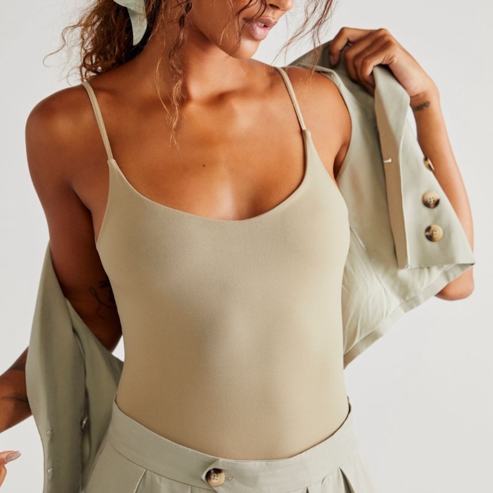 Free People Seamless High Cut Bodysuit in Sage Beige